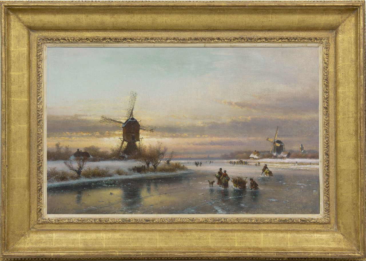 Kleijn L.J.  | Lodewijk Johannes Kleijn, A winter landscape with skaters by a windmill, oil on canvas 50.1 x 80.0 cm, signed l.l.