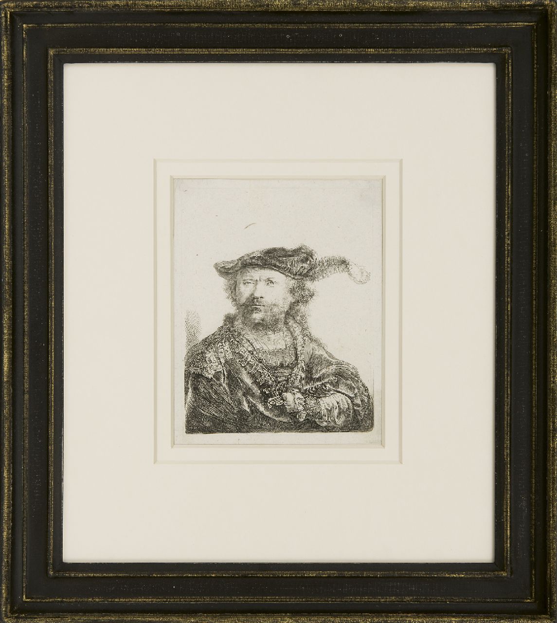 Rembrandt (Rembrandt Harmensz. van Rijn)   | Rembrandt (Rembrandt Harmensz. van Rijn), A self-portrait in a velvet cap with feather, etching on paper 13.5 x 10.4 cm