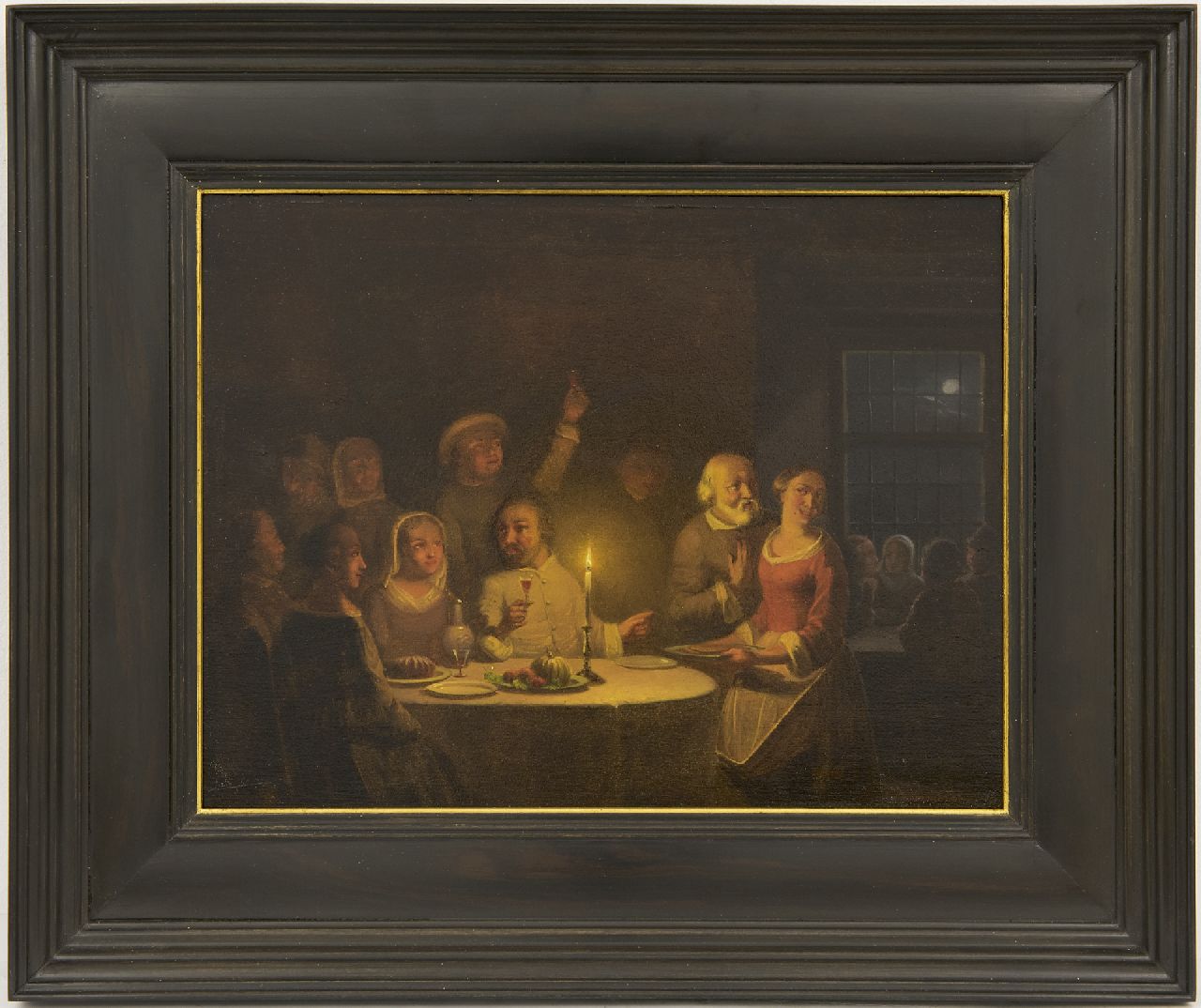 Sjamaar P.G.  | Pieter Gerardus Sjamaar | Paintings offered for sale | A merry company by candlelight, oil on panel 21.9 x 28.4 cm, signed l.r.