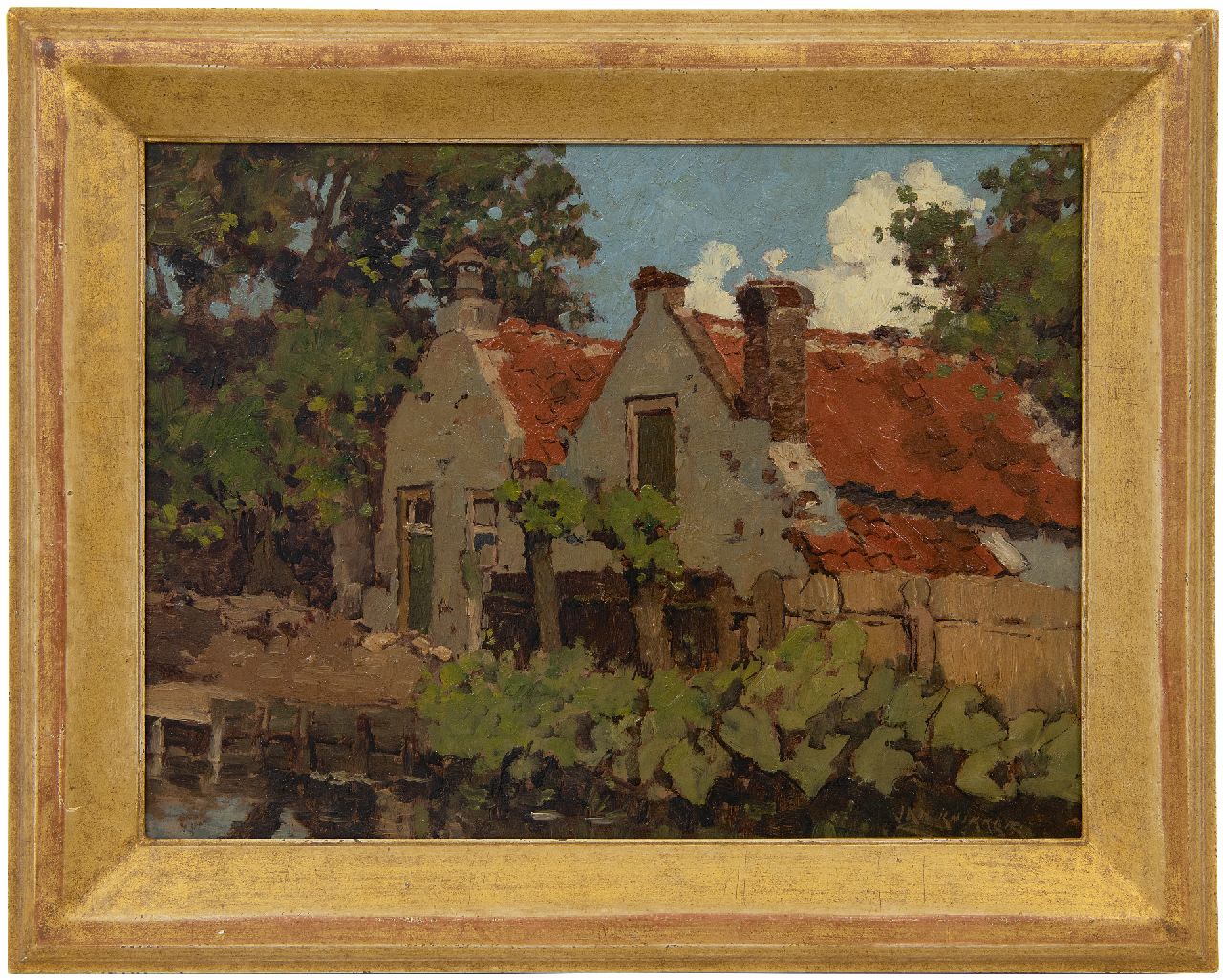 Knikker sr. J.S.  | 'Jan' Simon Knikker sr. | Paintings offered for sale | Houses near the water, oil on panel 26.3 x 36.8 cm, signed l.r. and without frame