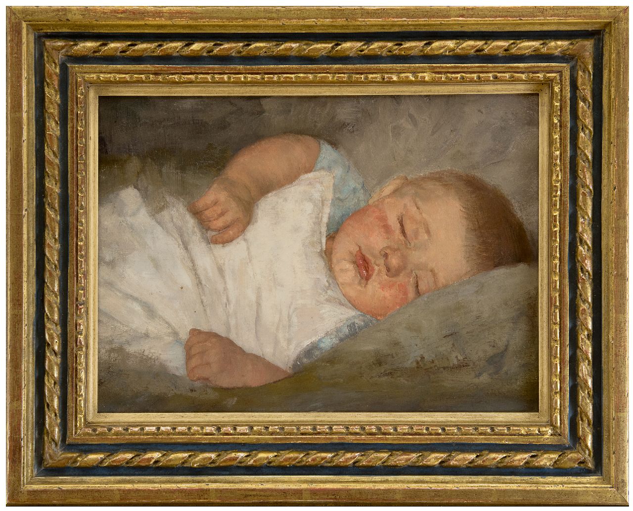 Moes W.W.  | Wilhelmina Walburga 'Wally' Moes, Sleeping child, oil on canvas 27.5 x 37.1 cm