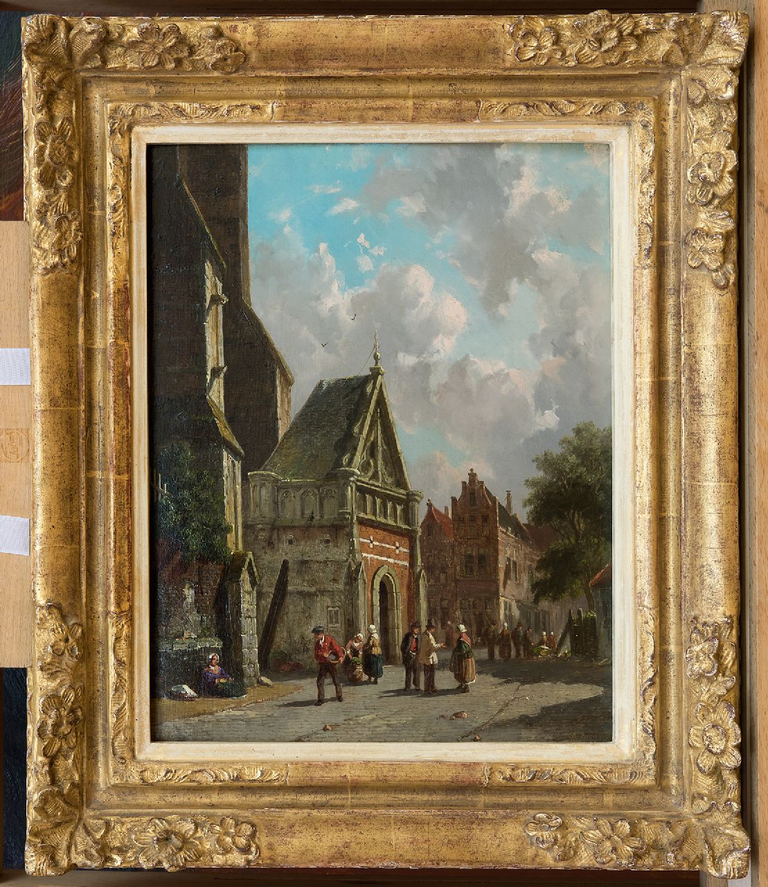Eversen A.  | Adrianus Eversen, Behind the church, oil on panel 34.8 x 27.0 cm, signed l.r.