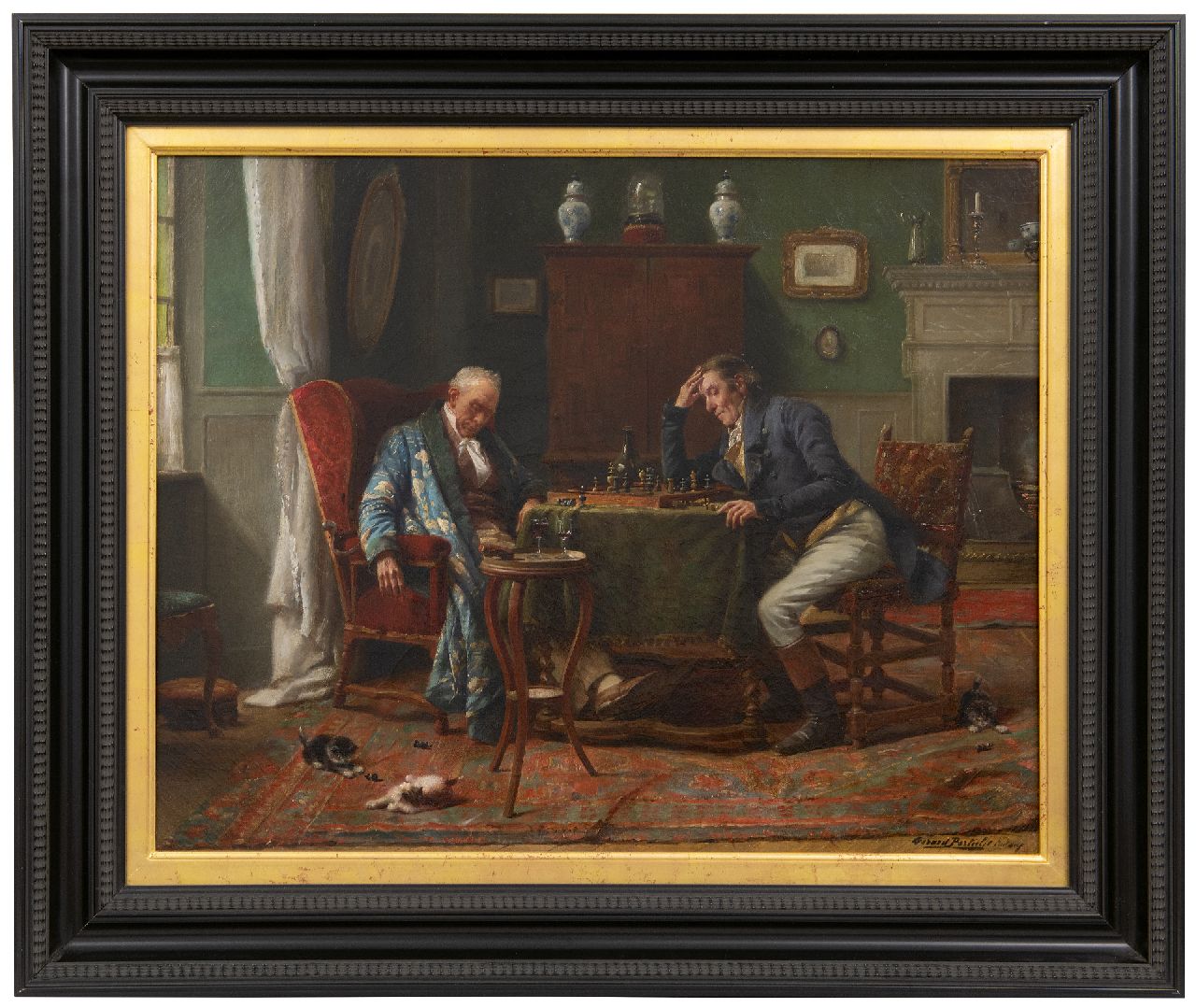 Portielje G.J.  | 'Gerard' Joseph Portielje | Paintings offered for sale | The chess game, oil on canvas 46.7 x 58.5 cm, signed l.r.