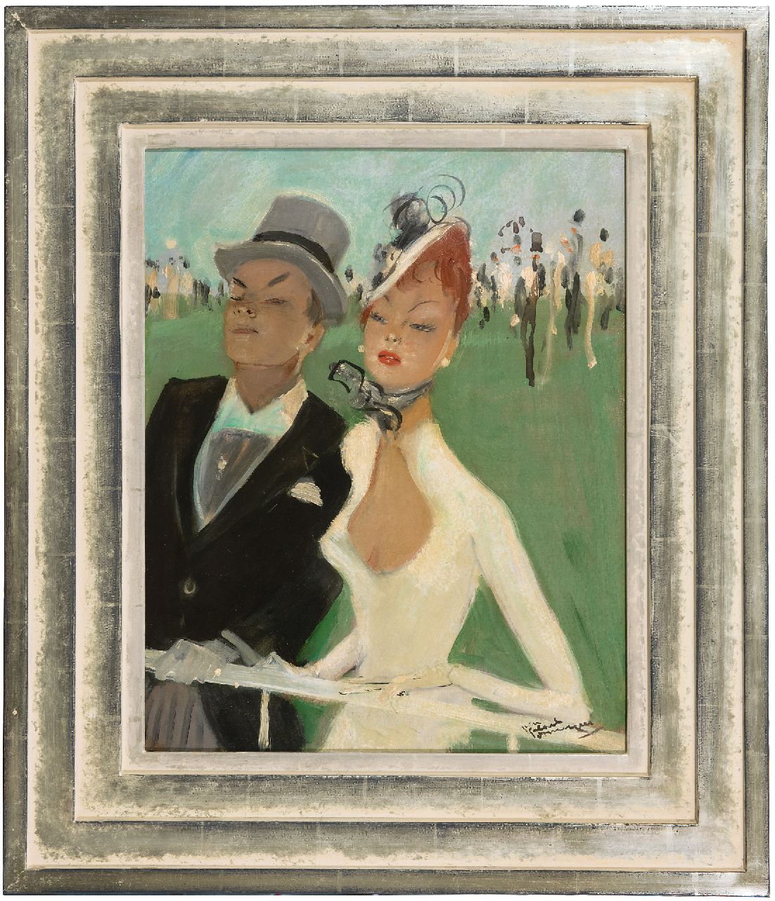Domergue J.G.  | Jean-Gabriel Domergue | Paintings offered for sale | Au grand steeple, oil on board 40.9 x 32.8 cm, signed l.r. and dated '29 on the reverse