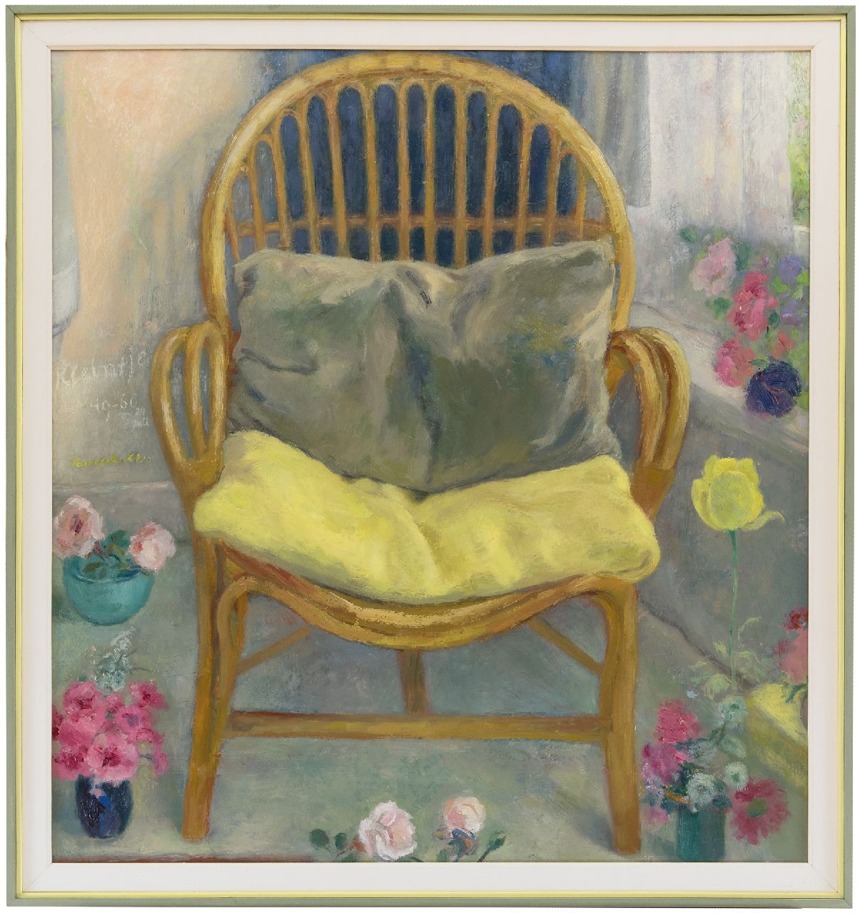 Schultze P.  | Paulus 'Paul' Schultze | Paintings offered for sale | The chair in the conservatory, oil on board 69.3 x 64.3 cm, signed l.c. and dated on the reverse 24 July '60