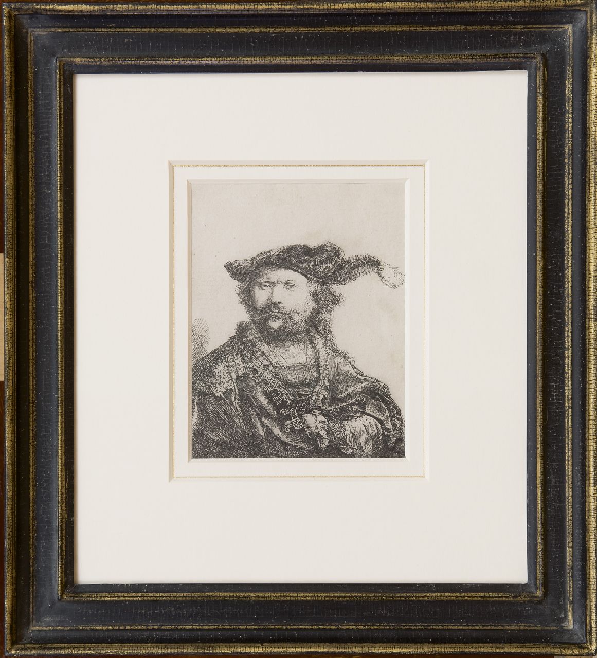 Rembrandt (Rembrandt Harmensz. van Rijn)   | Rembrandt (Rembrandt Harmensz. van Rijn), A self-portrait in a velvet cap with plume, etching on paper 13.4 x 10.3 cm