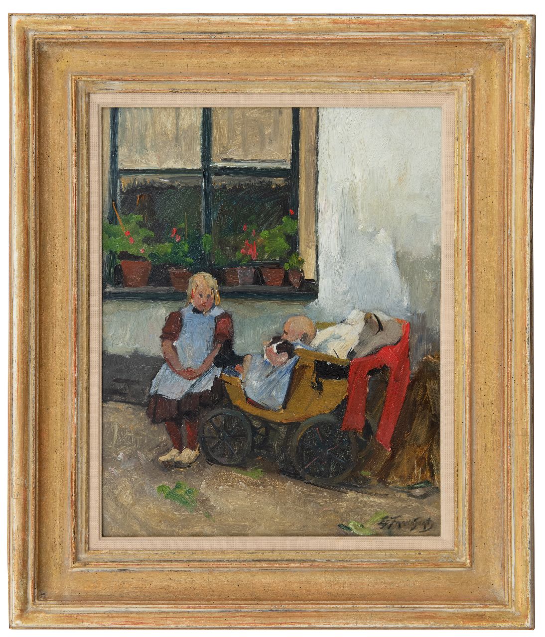 Frankfort E.  | Eduard Frankfort | Paintings offered for sale | Taking care of her little sister, oil on board 40.2 x 31.5 cm, signed l.r.