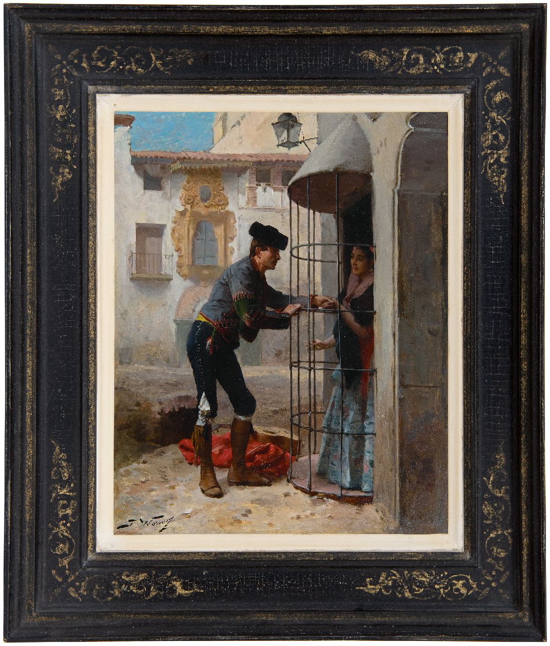 Worms J.  | Jules Worms | Paintings offered for sale | The amorous torero, oil on panel 27.0 x 21.8 cm, signed l.l.