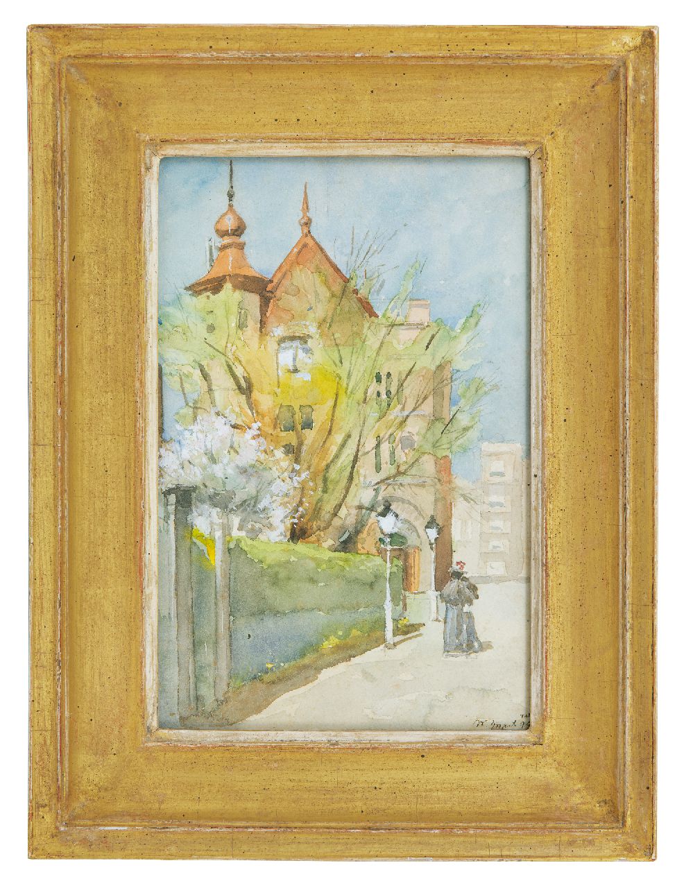 Zwart W.D. | 'Willem' Dirk Zwart, Lady walking in sunny The Hague, watercolour on paper 22.8 x 15.1 cm, signed l.r. and dated May '99 Zwart W.D. | 'Willem' Dirk Zwart, Lady walking in sunny The Hague, watercolour on paper 22.8 x 15.1 cm, signed l.r. and dated May '99