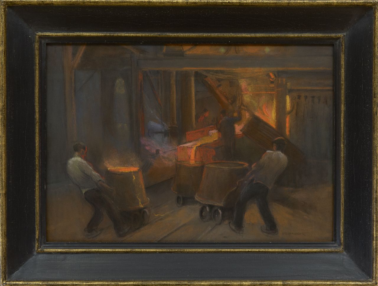 Heijenbrock J.C.H.  | Johan Coenraad Hermann 'Herman' Heijenbrock, At the iron foundry, pastel on paper 33.1 x 47.6 cm, signed l.r.