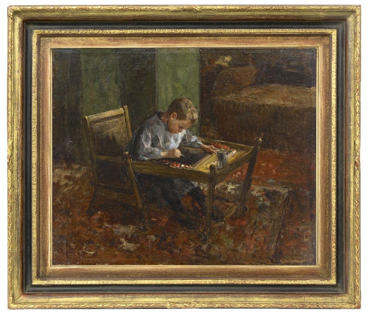 Kever J.S.H.  | Jacob Simon Hendrik 'Hein' Kever, Doing homework, oil on canvas 54.2 x 66.3 cm, signed l.r.