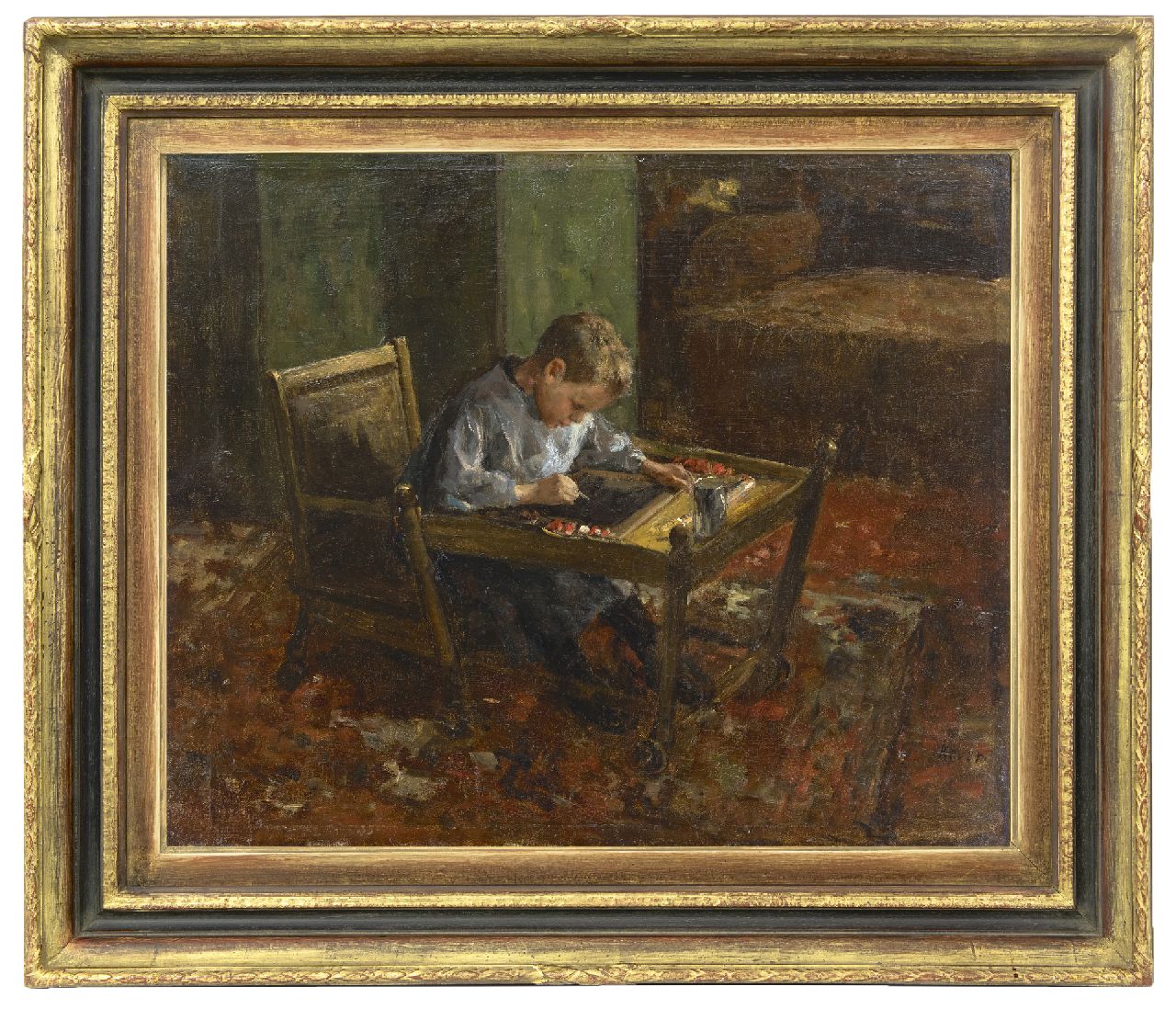 Kever J.S.H.  | Jacob Simon Hendrik 'Hein' Kever, Doing homework, oil on canvas 54.2 x 66.3 cm, signed l.r.
