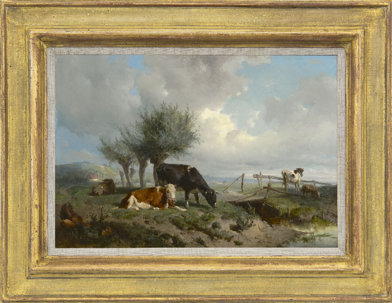 Mauve A.  | Anthonij 'Anton' Mauve, Cattle in a meadow, near Oosterbeek, oil on panel 30.3 x 43.9 cm, signed l.r. and dated 1866