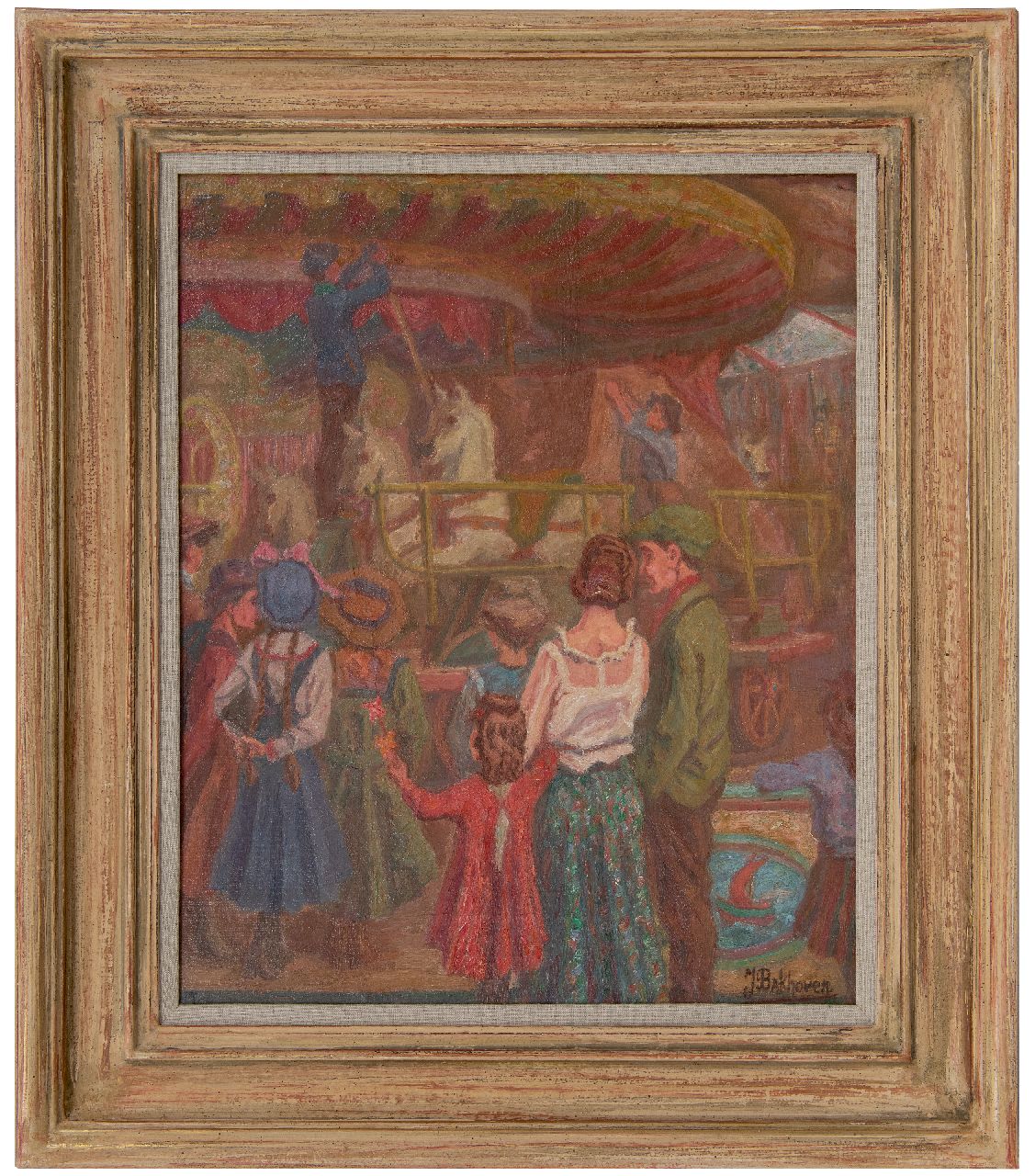 Bakhoven J.A.P.  | 'Jan' Alexander Paul Bakhoven | Paintings offered for sale | Assembling the carousel, oil on canvas 52.0 x 42.1 cm, signed l.r. and dated '37