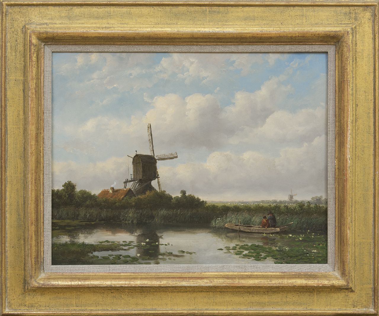 Wisselingh J.P. van | Johannes Pieter van Wisselingh, A windmill in a polder landscape, oil on panel 34.6 x 44.9 cm, signed l.l.