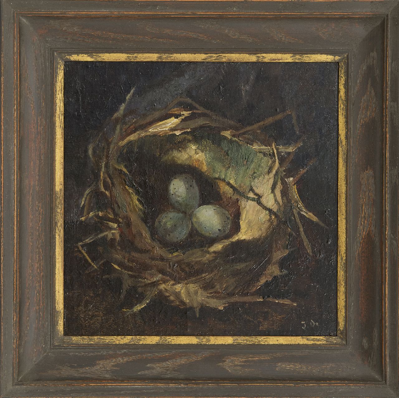 Bieruma Oosting A.J.W.  | Adriana Johanna Wilhelmina 'Jeanne' Bieruma Oosting, A bird's nest, oil on paper laid down on board 23.6 x 23.6 cm, signed l.r.