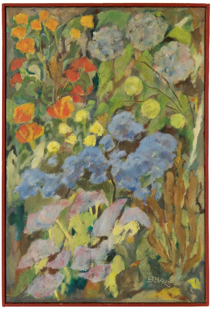 Vries J.S. de | Jacob Sijbout 'Jac.' de Vries | Paintings offered for sale | Garden in autumn, oil on canvas 50.0 x 40.4 cm, signed l.r. with monogram and painted in the 1960s