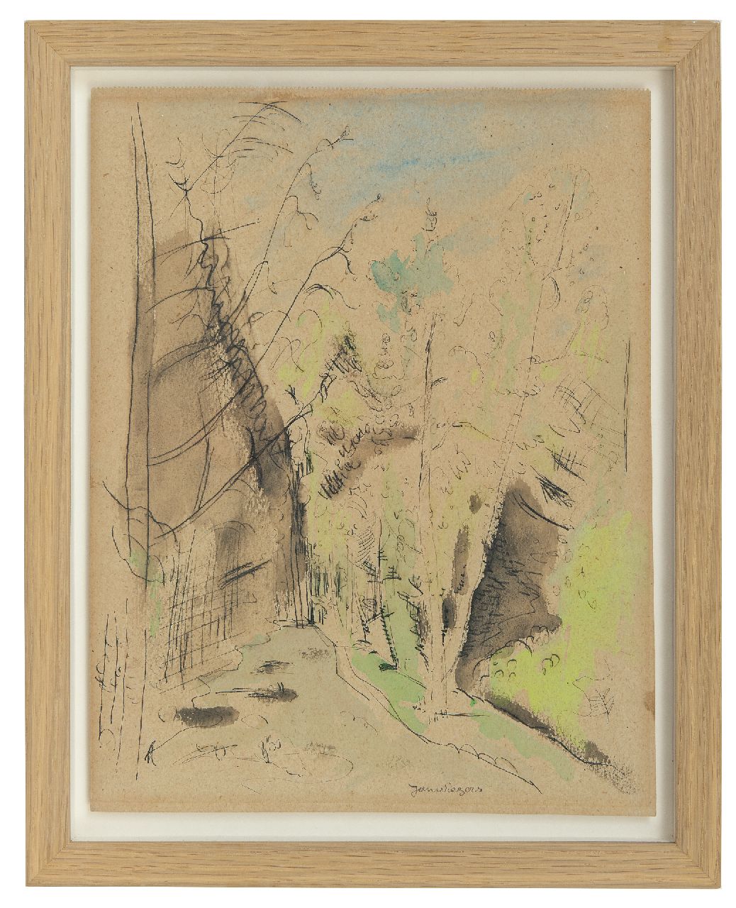 Wiegers J.  | Jan Wiegers, Forest road, pen and ink and watercolour on paper 32.1 x 25.3 cm, signed l.m.