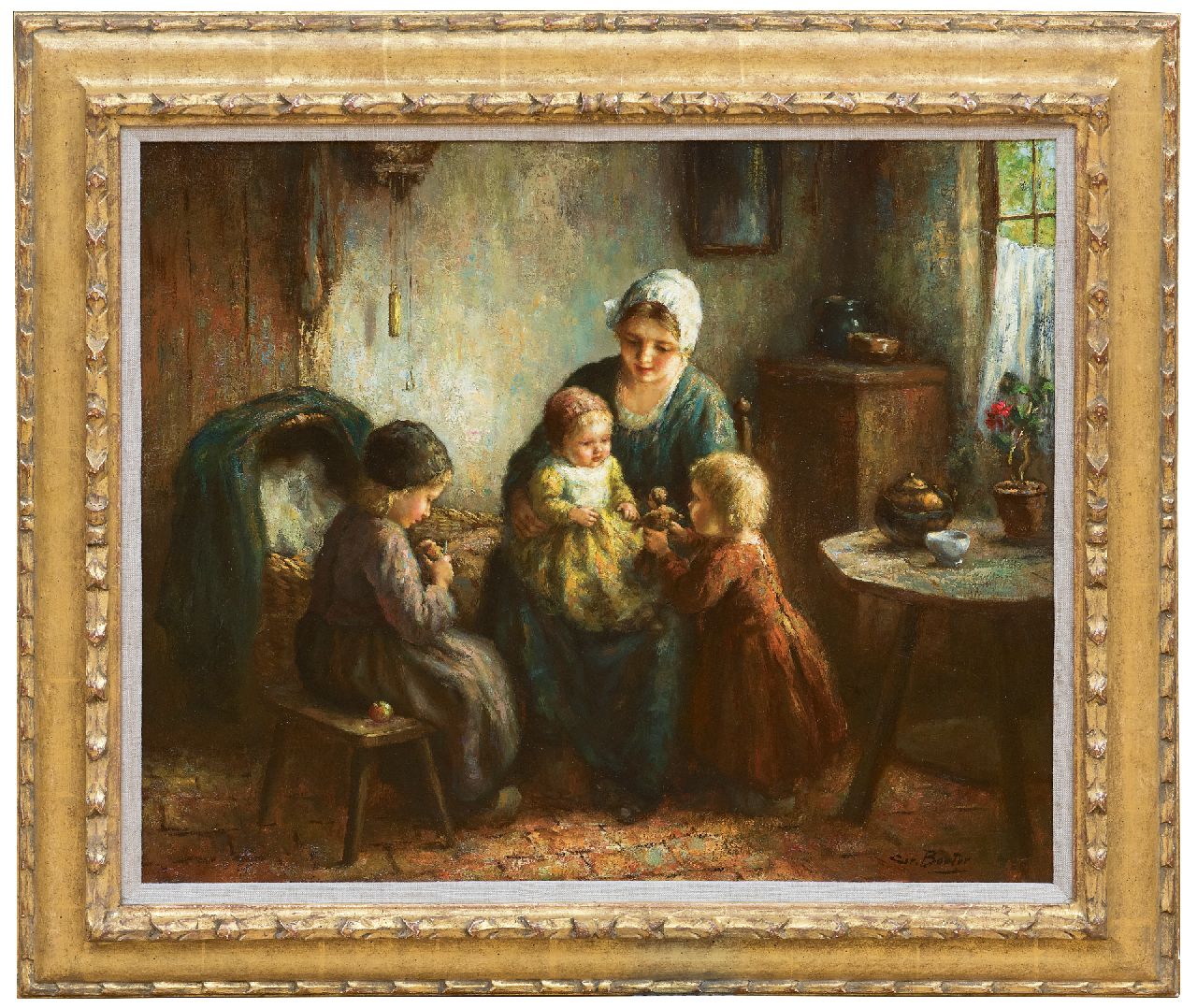 Bouter C.W.  | Cornelis Wouter 'Cor' Bouter, A young mother and her children, oil on canvas 50.8 x 60.5 cm, signed l.r.