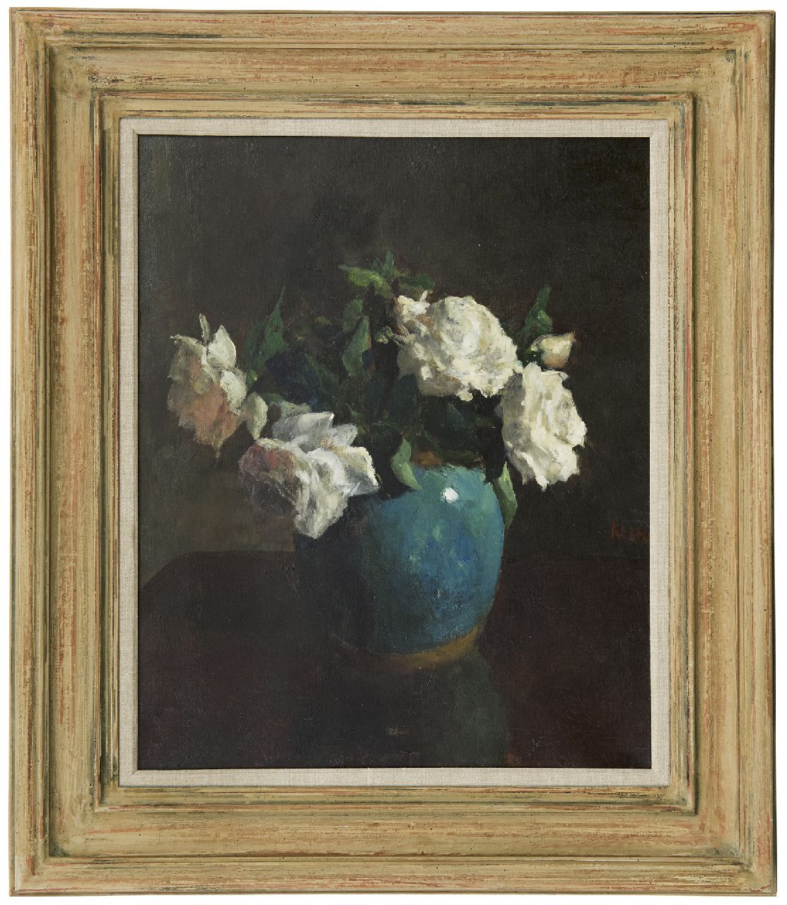 Kever J.S.H.  | Jacob Simon Hendrik 'Hein' Kever, White roses in a blue vase, oil on canvas 53.5 x 43.7 cm, signed c.r.