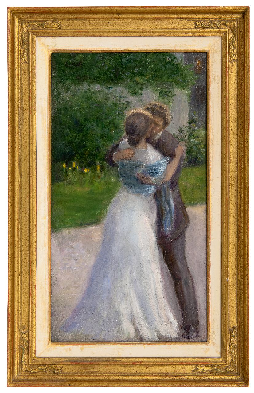 Engelhart J.A.  | 'Josef' Anton Engelhart | Paintings offered for sale | Bride and groom kissing, oil on canvas laid down on panel 36.3 x 20.0 cm, signed u.l.