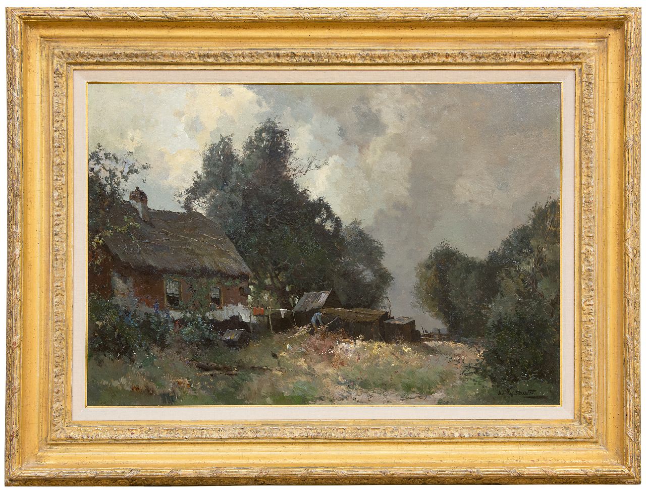 Driesten A.J. van | Arend Jan van Driesten | Paintings offered for sale | At work on the farmyard        Farmer working in his yard, oil on canvas 52.5 x 76.5 cm, signed l.r.