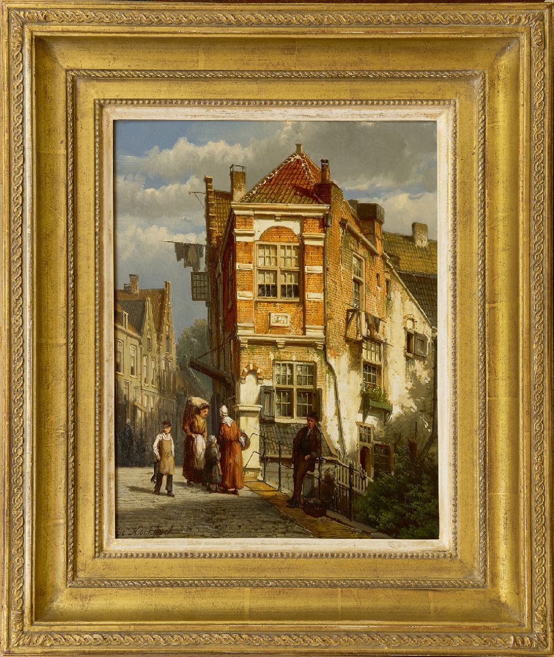 Koekkoek W.  | Willem Koekkoek, A view of the Scherpe Hoek in Culemborg, oil on panel 35.0 x 27.5 cm, signed l.l.