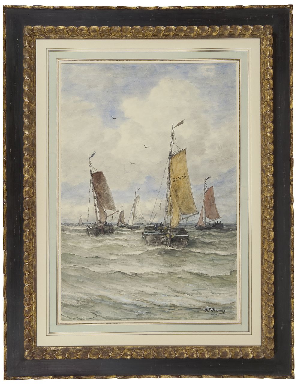 Mesdag H.W.  | Hendrik Willem Mesdag, Fishing boats, Scheveningen, watercolour on paper 76.6 x 52.2 cm, signed l.r.