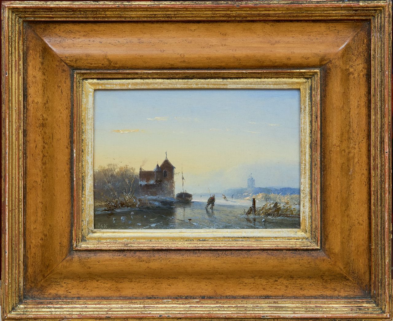 Hans J.G.  | Josephus Gerardus Hans, A winter landscape with skaters, oil on panel 10.4 x 14.7 cm, signed l.l. with initials