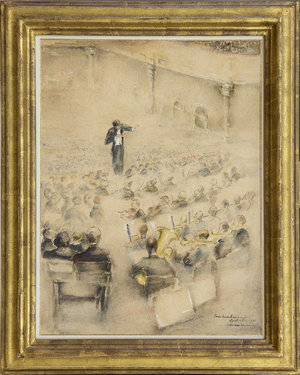Neuburger E.  | Eliazer 'Elie' Neuburger, In the Concerthall, Amsterdam, watercolour on paper 40.0 x 30.0 cm, signed l.r. and dated September 1941