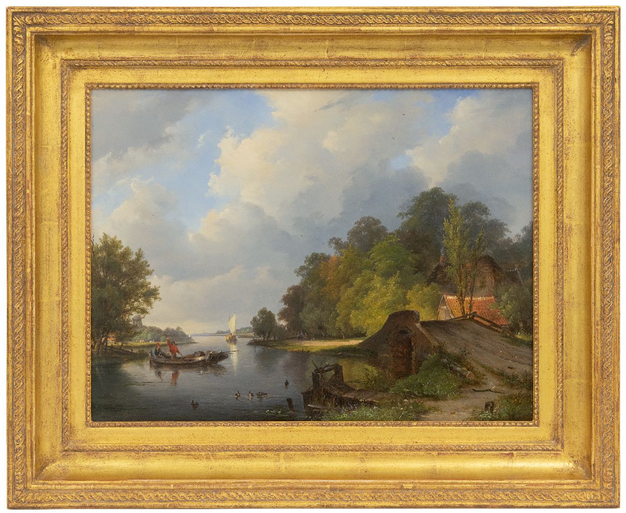 Breuhaus de Groot F.  | Frans Breuhaus de Groot, A summer day along the river, oil on panel 33.5 x 44.3 cm, signed l.l.