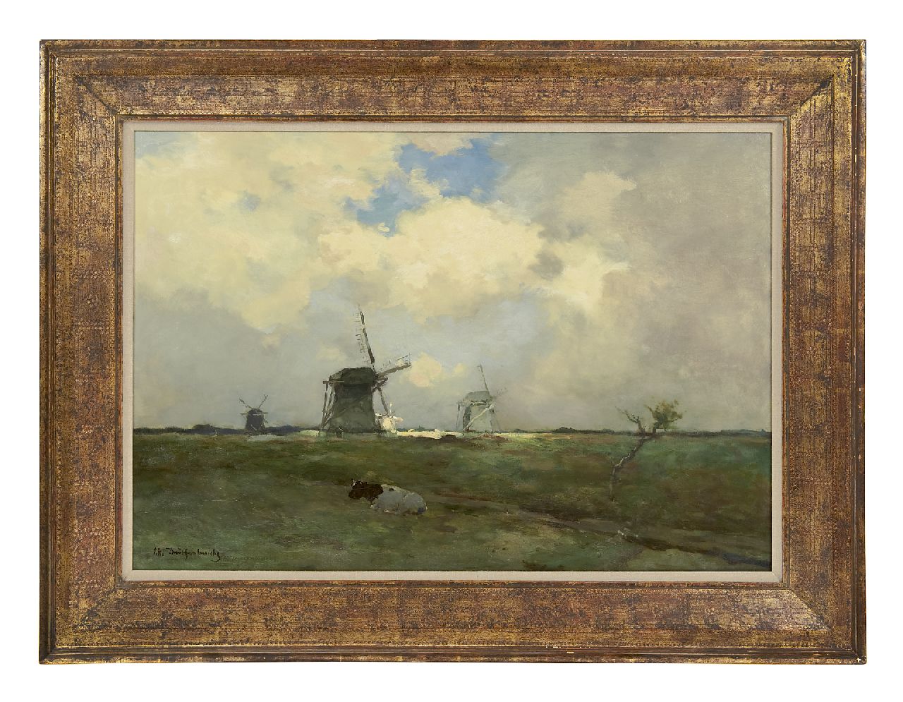 Weissenbruch H.J.  | Hendrik Johannes 'J.H.' Weissenbruch, Windmills in a polder landscape, oil on canvas 57.2 x 83.3 cm, signed l.l.