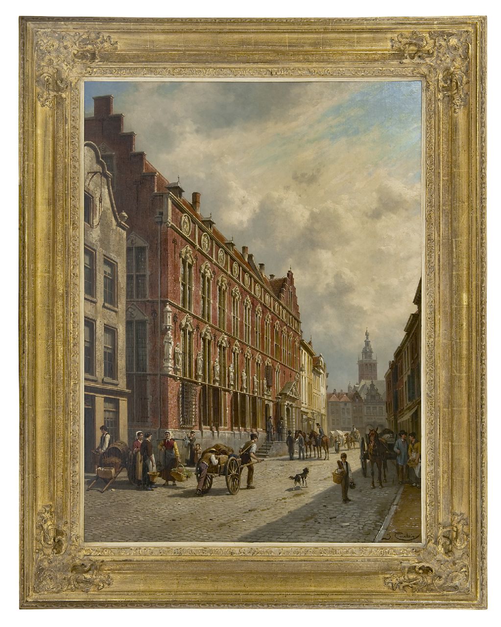 Carabain J.F.J.  | 'Jacques' François Joseph Carabain, A view of the town hall of Nijmegen, oil on canvas 106.0 x 77.3 cm, signed l.r. and dated on a label on the stretcher 1885