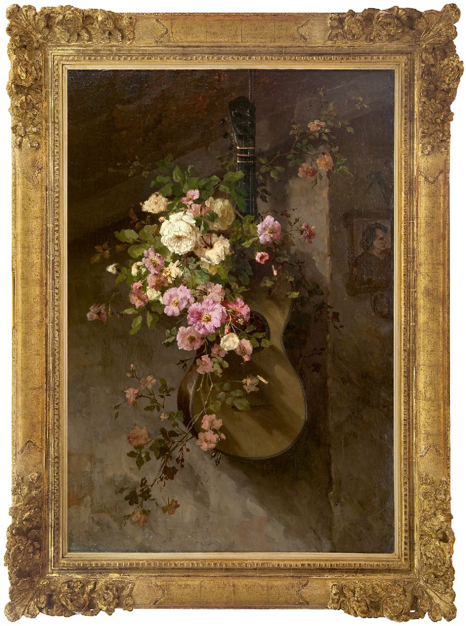 Roosenboom M.C.J.W.H.  | 'Margaretha' Cornelia Johanna Wilhelmina Henriëtta Roosenboom | Paintings offered for sale | Roses on a Spanish guitar, oil on canvas 110.8 x 75.9 cm