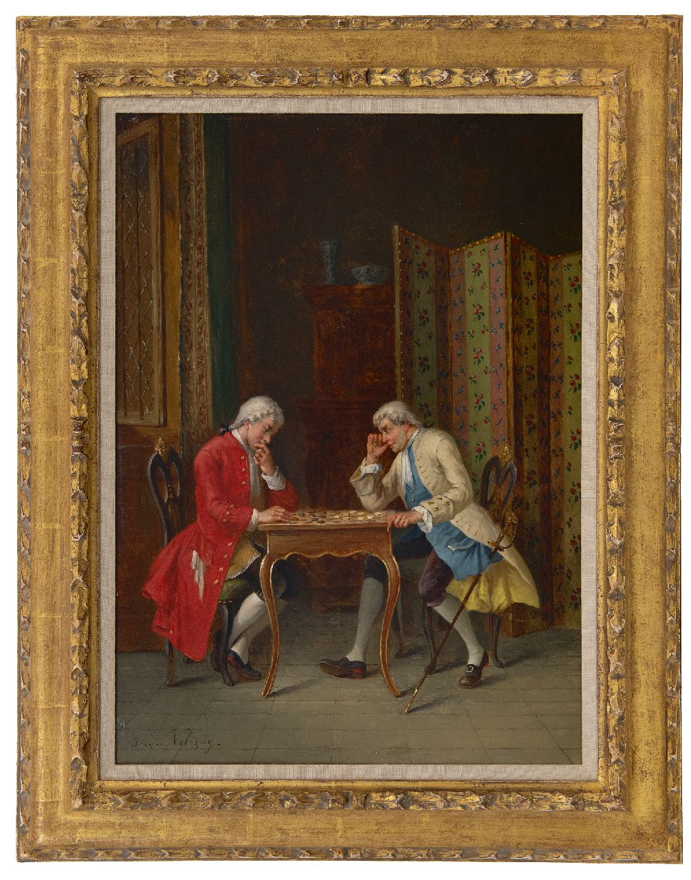 Velizay J.  | Jacques Velizay | Paintings offered for sale | Game of draughts, oil on panel 54.0 x 39.7 cm, signed l.r. and without frame