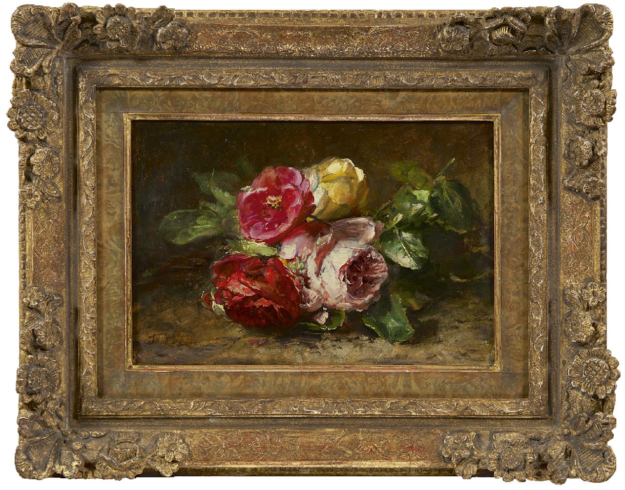 Peters A.  | Anna Peters, Roses on the forest ground, oil on canvas 21.5 x 31.5 cm, signed l.l.