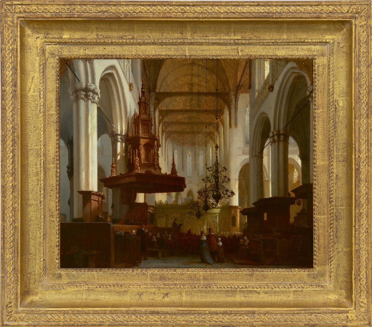 Schenkel J.J.  | Jan Jacob Schenkel | Paintings offered for sale | In the Nieuwe Kerk in Amsterdam, oil on panel 30.5 x 36.8 cm, signed l.r.