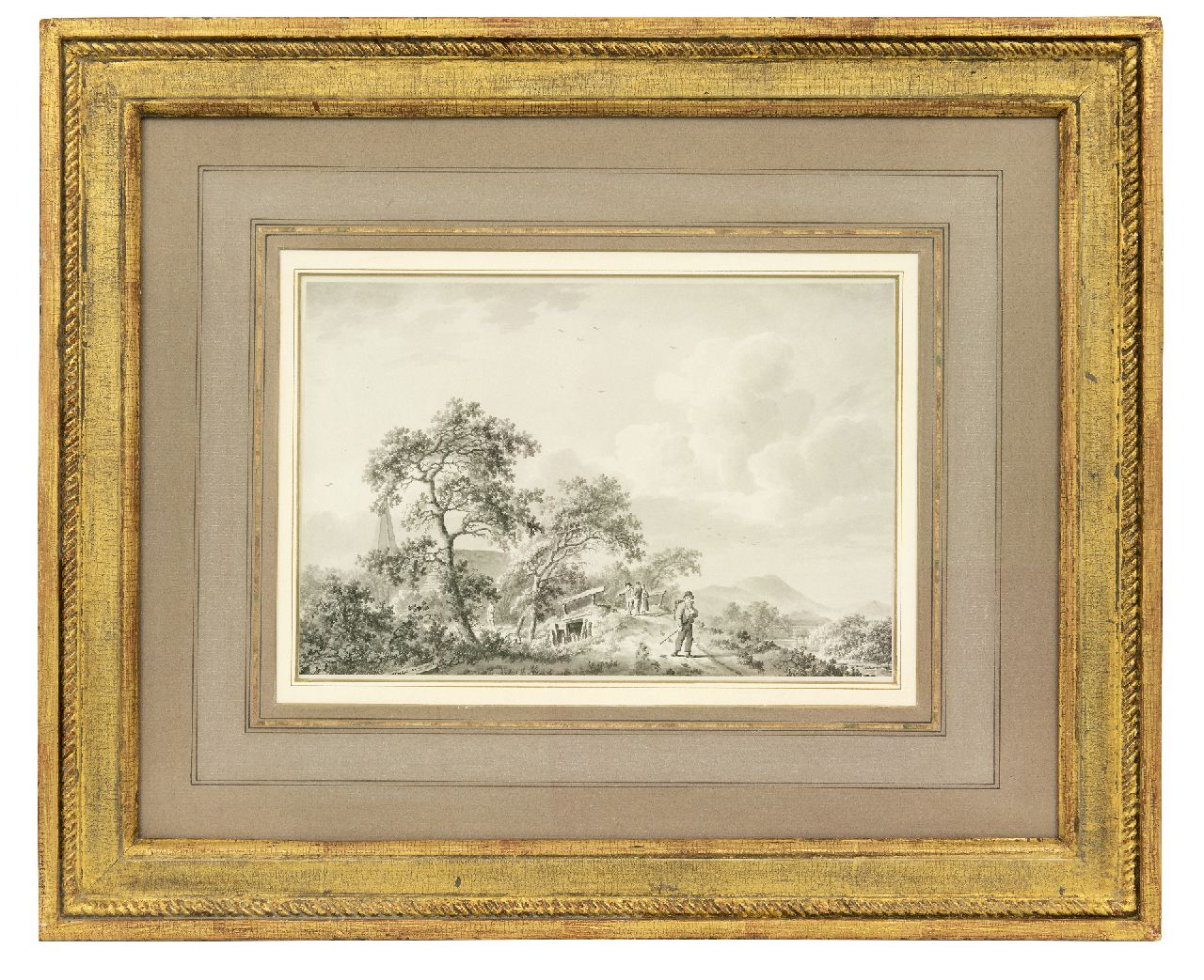 Koekkoek B.C.  | Barend Cornelis Koekkoek | Watercolours and drawings offered for sale | Land folk on a sandy path near a village, pen, brush and ink on paper 17.5 x 26.0 cm, signed l.l.