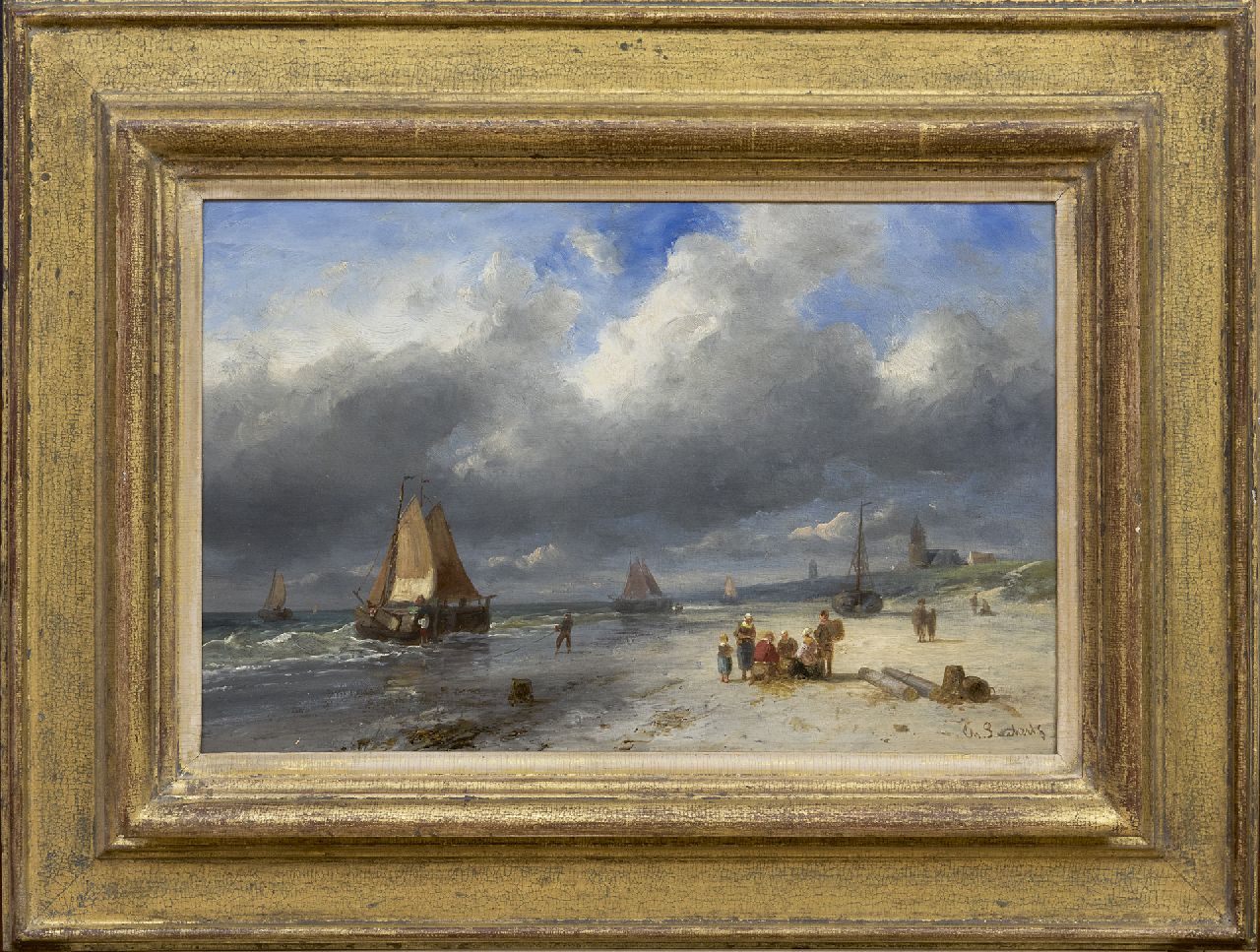 Leickert C.H.J.  | 'Charles' Henri Joseph Leickert, Bringing in the catch, Scheveningen, oil on panel 25.8 x 40.3 cm, signed l.r.