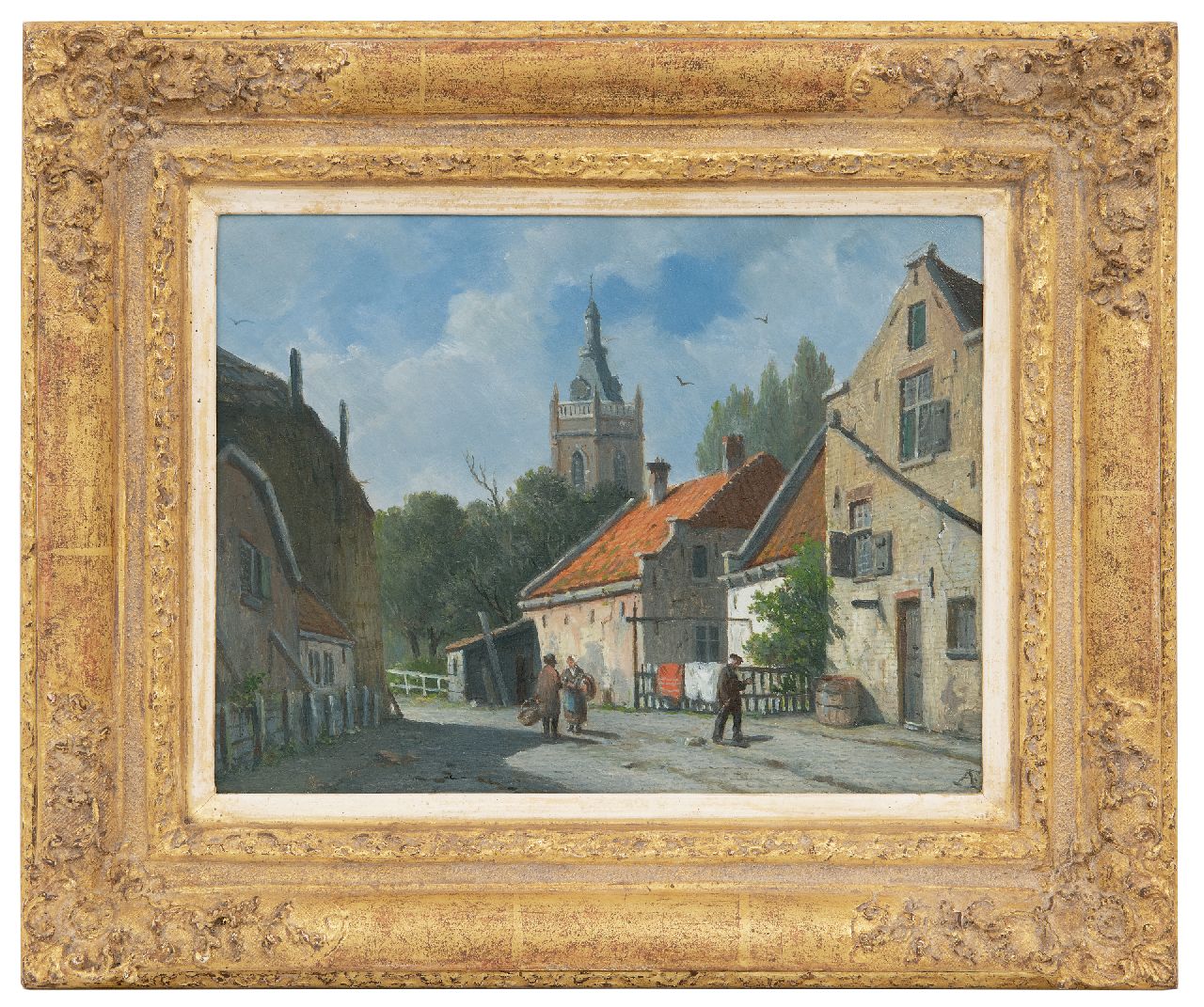 Eversen A.  | Adrianus Eversen | Paintings offered for sale | A sunny town view  in Overschie, oil on panel 20.7 x 26.8 cm, signed l.r. with monogram