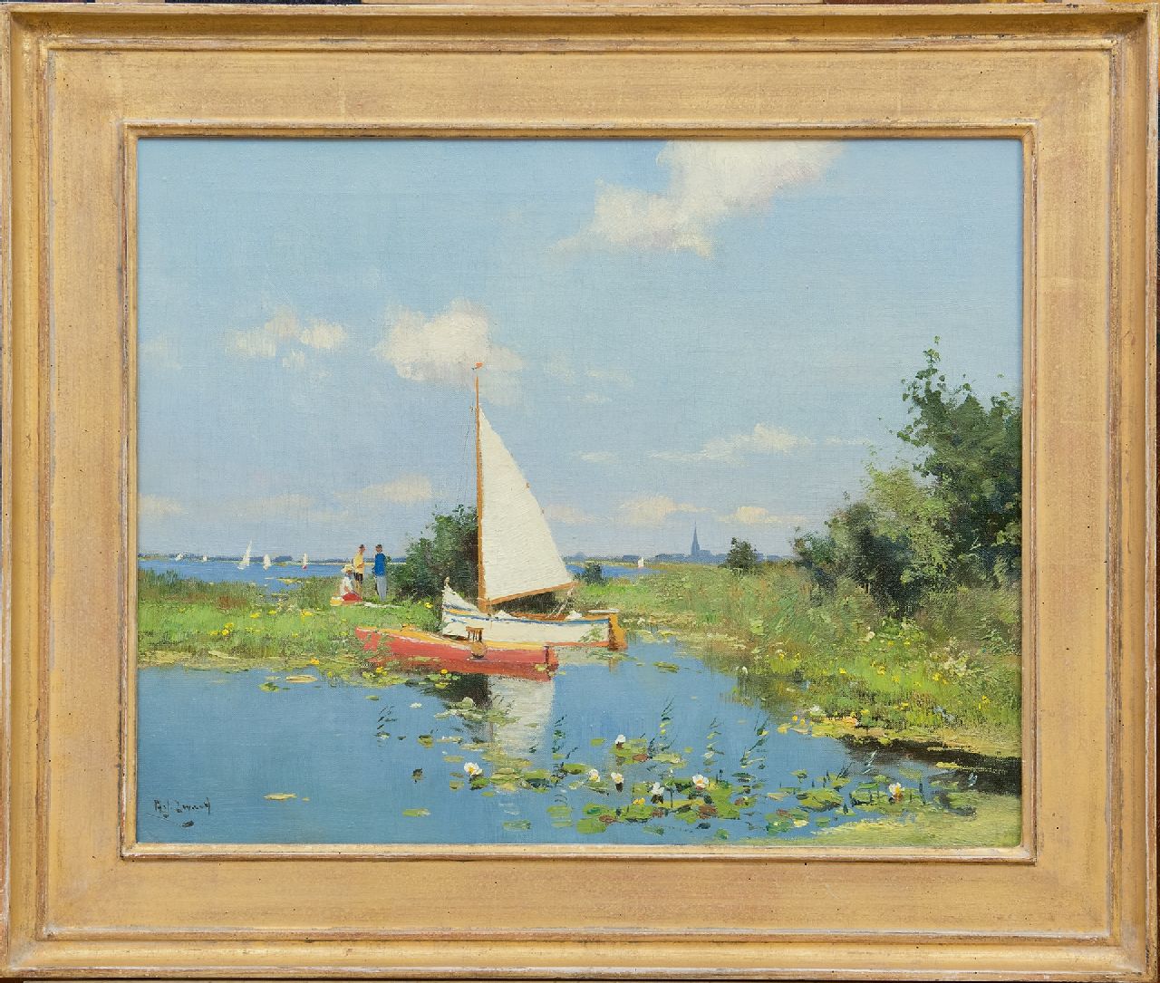 Zwart A.J.  | Adrianus Johannes 'Arie' Zwart, At the Nieuwkoopse Plassen, oil on canvas 40.3 x 50.0 cm, signed l.l.