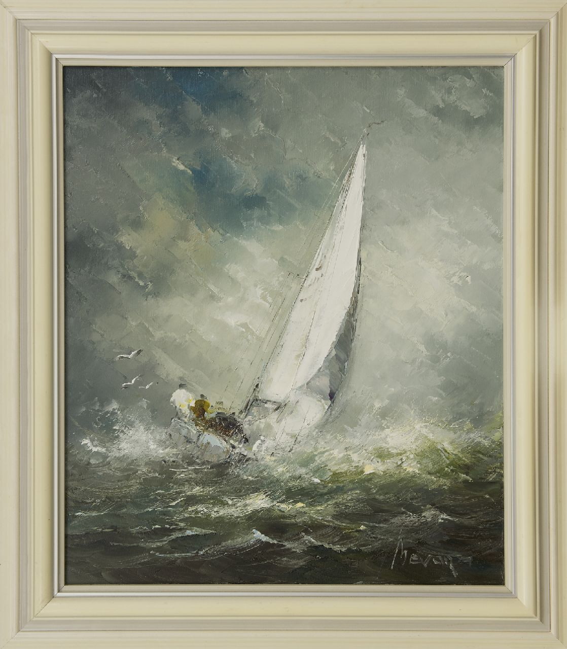 Bévort J.H.H.  | Johannes Hubertus Hendrikus 'Jan' Bévort, Yacht on a rough sea, oil on canvas 70.2 x 60.7 cm, signed l.r.