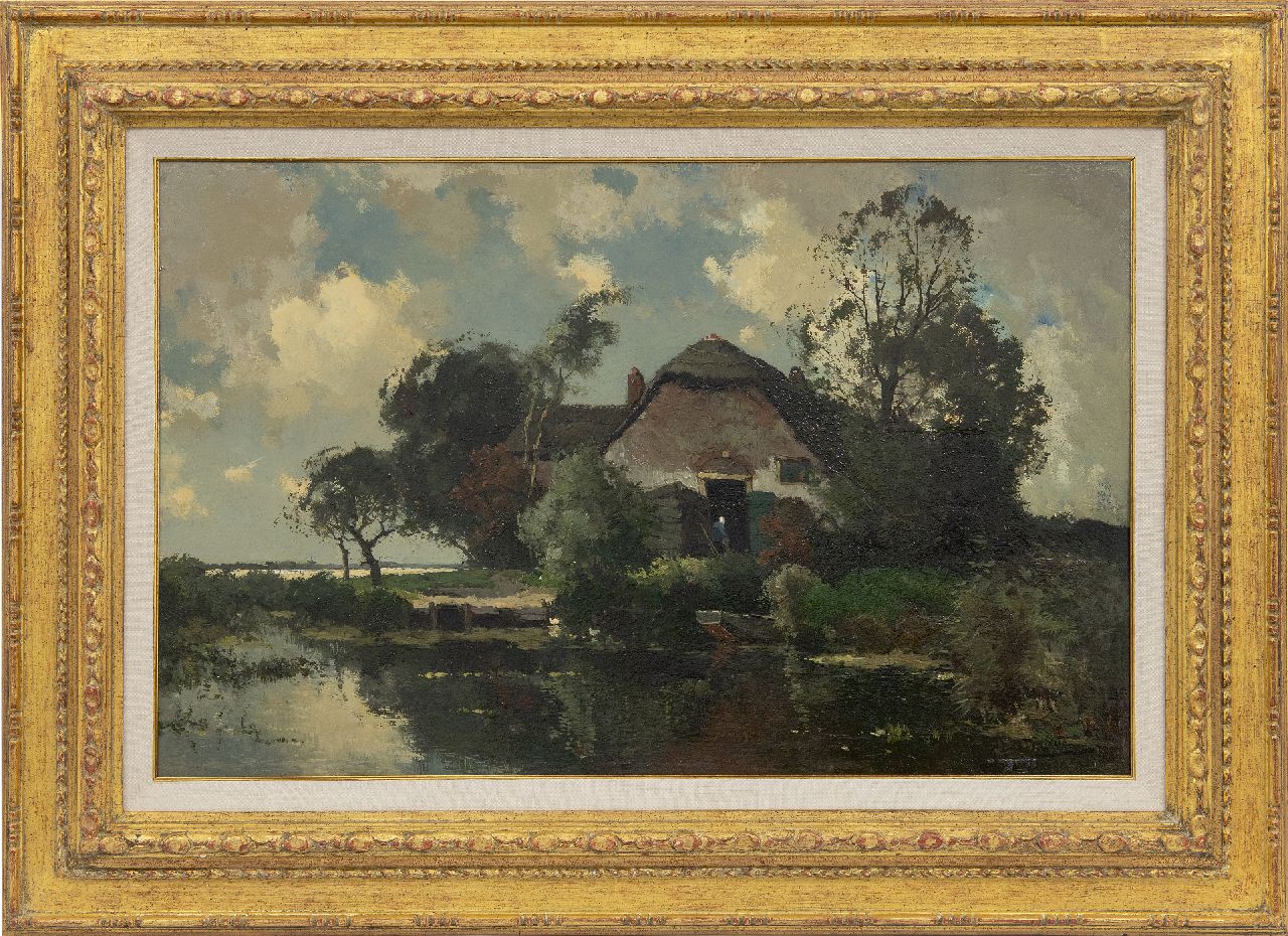 Driesten A.J. van | Arend Jan van Driesten, A farmhouse by the water, oil on panel 39.8 x 64.1 cm, signed l.r.