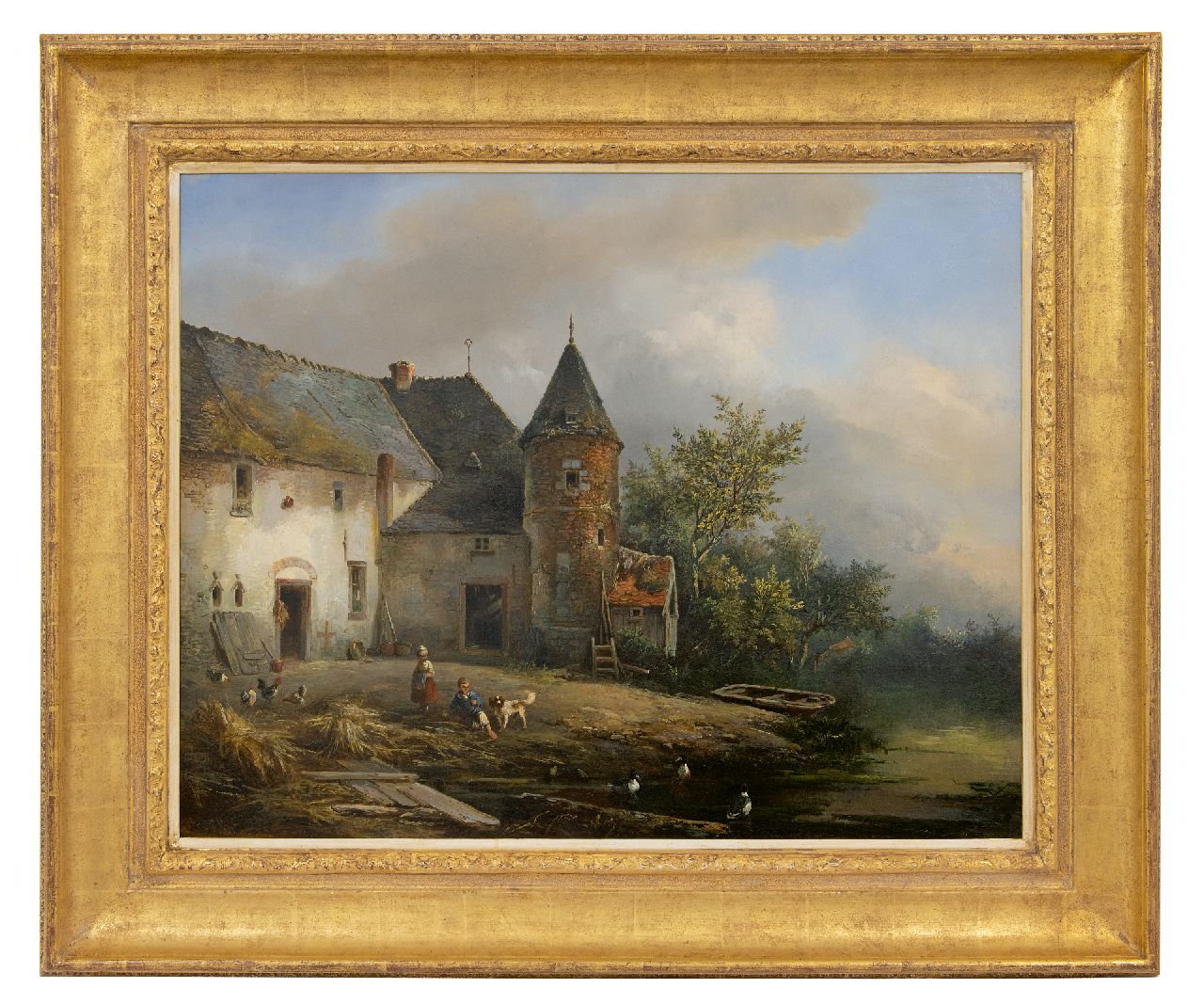Wagner W.G.  | Willem George Wagner, Children playing on a farmyard, oil on panel 61.0 x 77.1 cm, signed l.l.