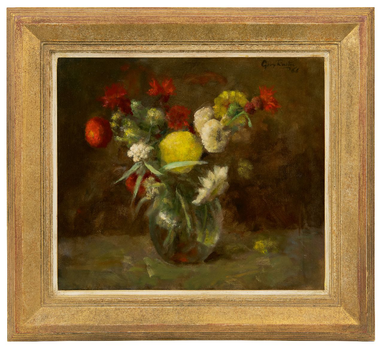 Rueter W.C.G.  | Wilhelm Christian 'Georg' Rueter | Paintings offered for sale | Flowers in a glass vase, oil on canvas 39.8 x 45.0 cm, signed u.r. and dated '66, without frame