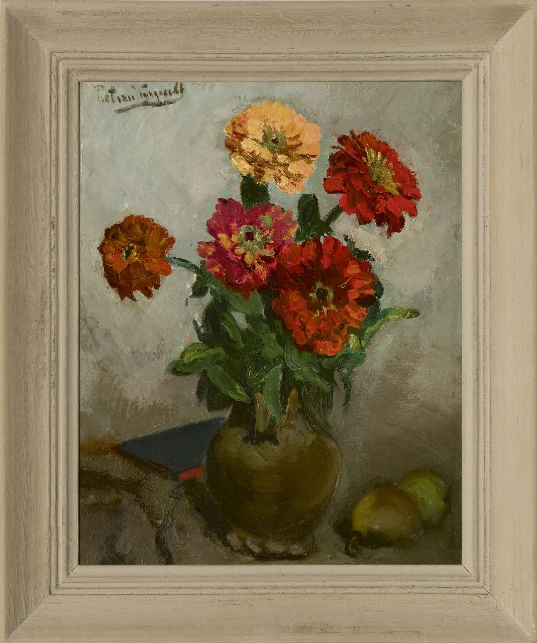 Wijngaerdt P.T. van | Petrus Theodorus 'Piet' van Wijngaerdt | Paintings offered for sale | Zinnia's, oil on canvas 50.7 x 41.0 cm, signed u.l.