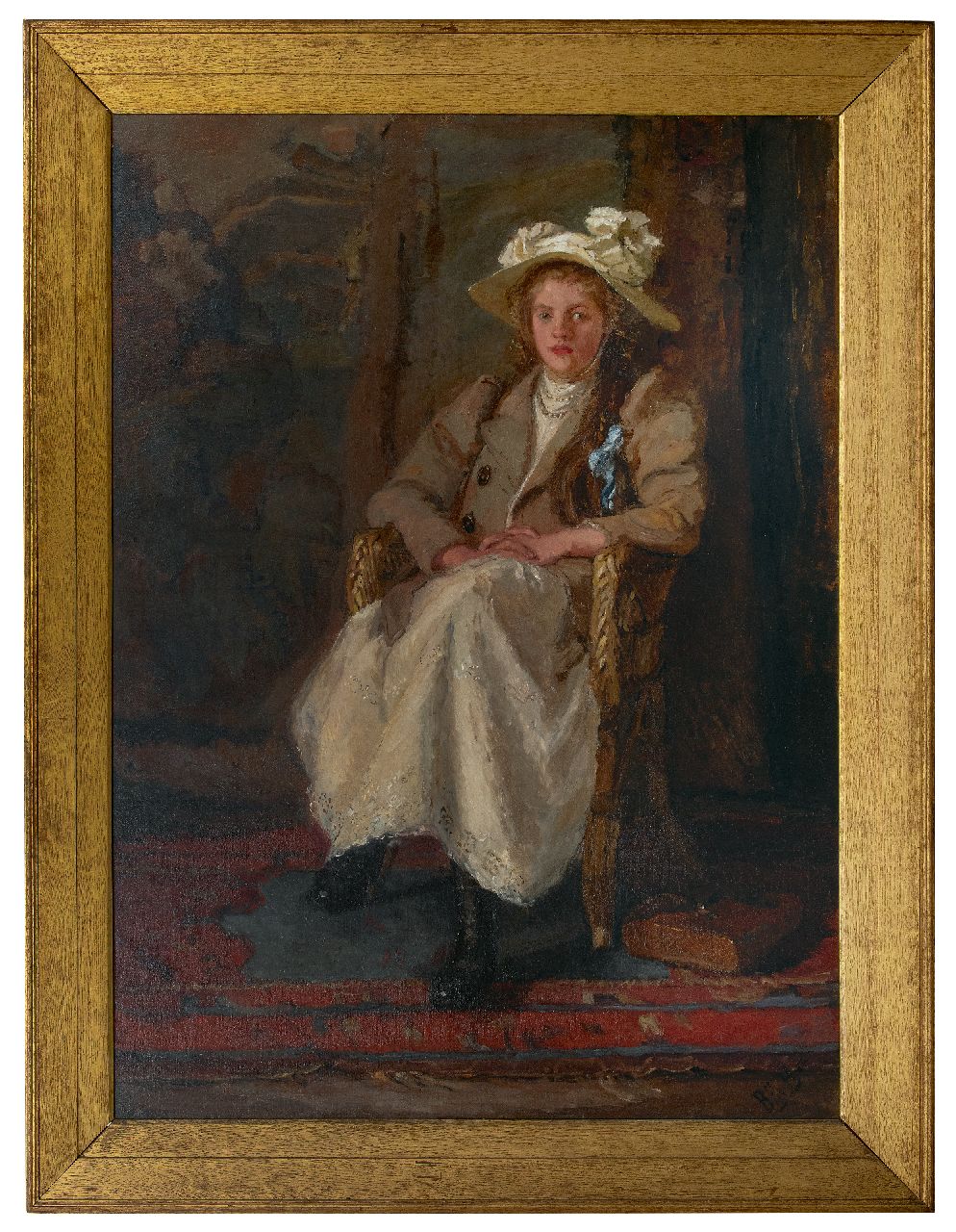 Houten B.E. van | Barbara Elisabeth van Houten | Paintings offered for sale | A girl in a chair, oil on canvas 158.3 x 116.7 cm, signed l.r. and painted before 1901