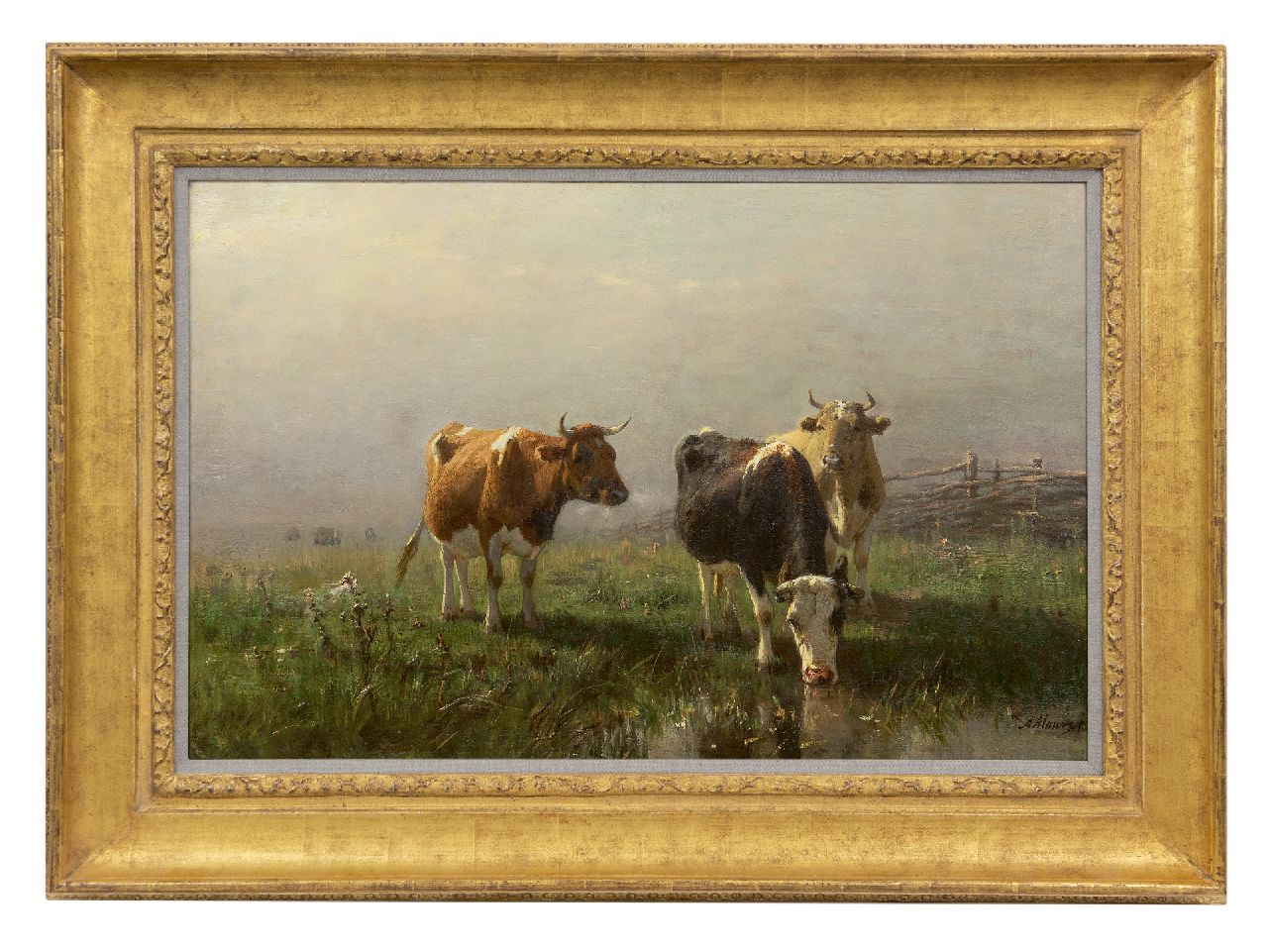 Mauve A.  | Anthonij 'Anton' Mauve, Cows in a meadow, oil on canvas 54.1 x 83.3 cm, signed l.r.