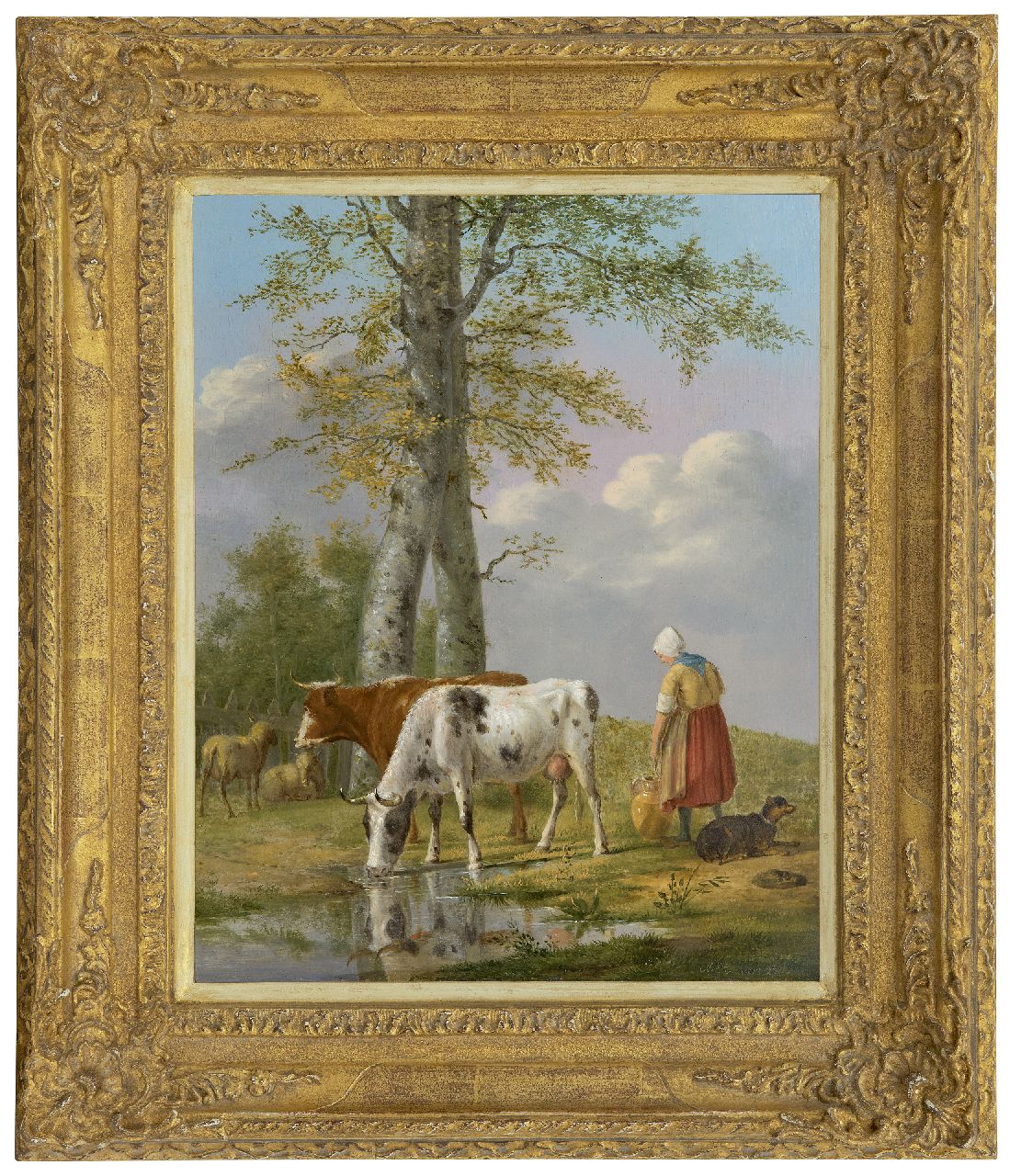 Oberman A.  | Anthony Oberman | Paintings offered for sale | Milking time, oil on panel 37.5 x 30.3 cm, signed l.r.
