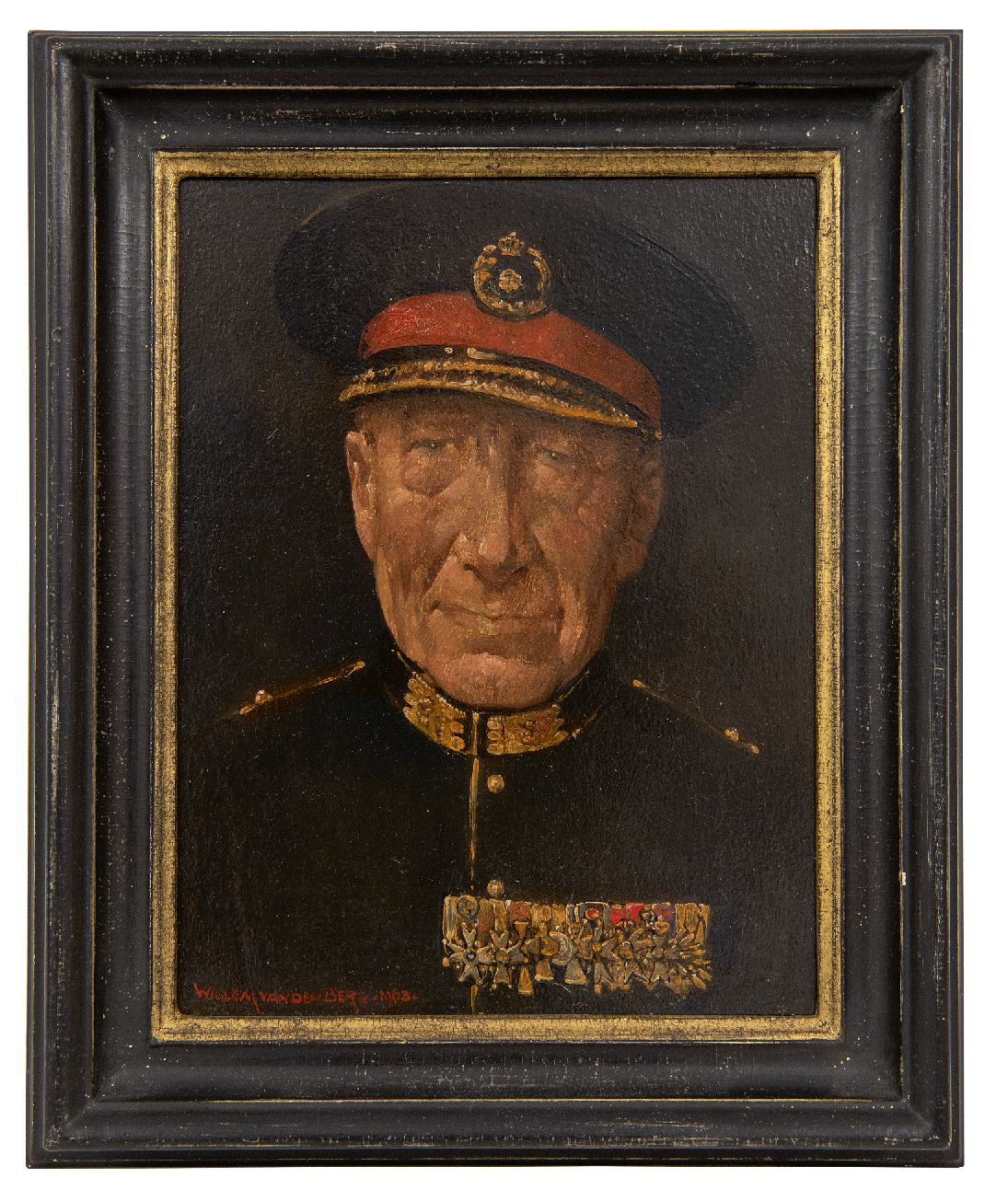 Berg W.H. van den | 'Willem' Hendrik van den Berg | Paintings offered for sale | Portrait of a general Coenraad Lodewijk Walther Boer, oil on board 20.8 x 16.0 cm, signed l.l. and dated 1963